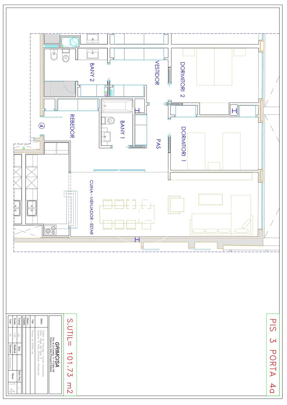 Pis de lloguer a Andorra la Vella, 2 habitacions, 102 metres